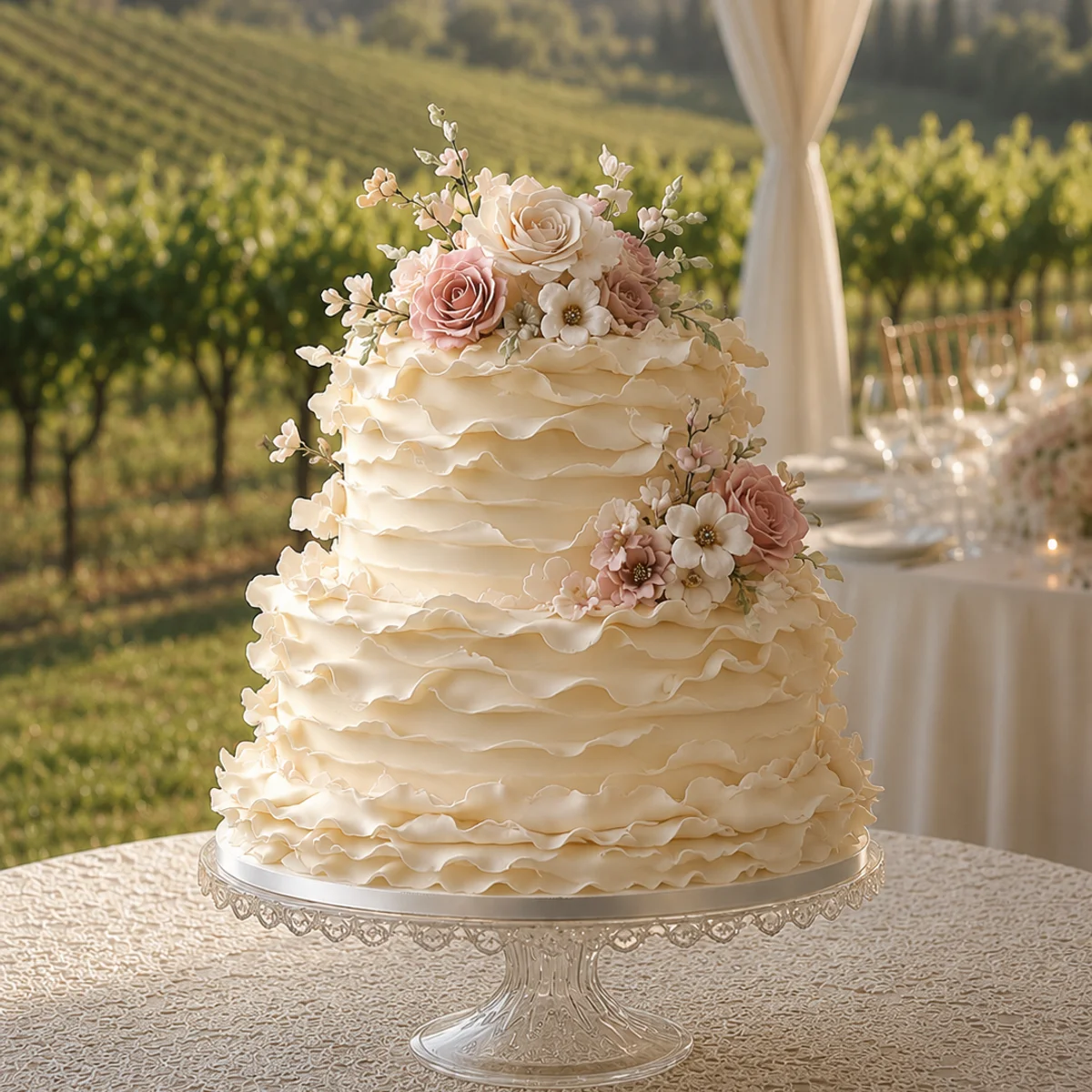 Vineyard wedding cake — 2025 · 160 servings.